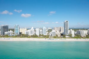Image of a Miami beach front from the point of view from the water